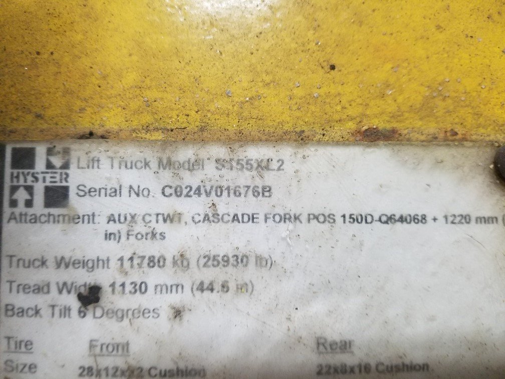 15,500lb Hyster Forklift S155XL2 For Sale 7.75 Ton