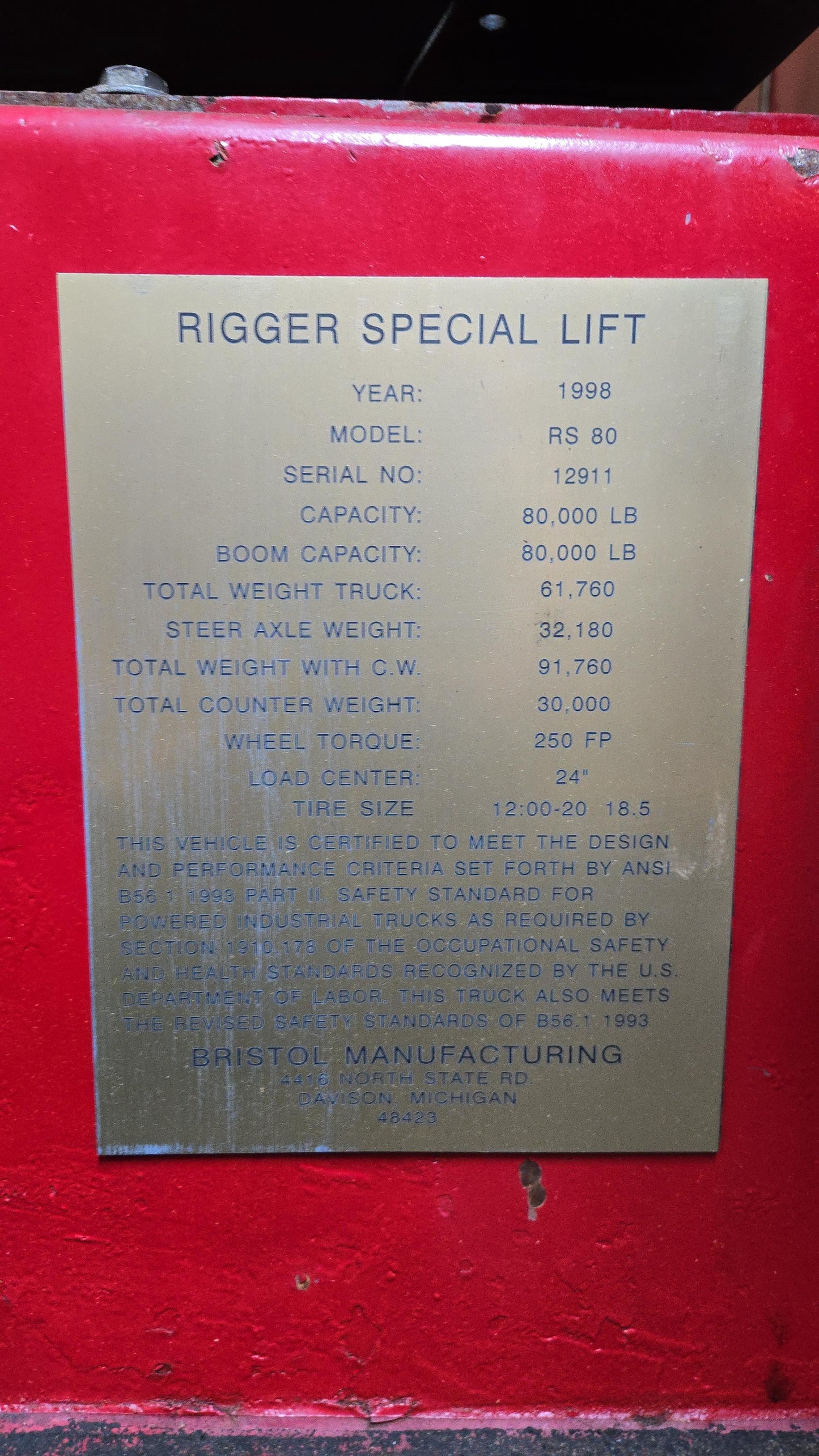 80,000 lb Riggers Special Forklift For Sale