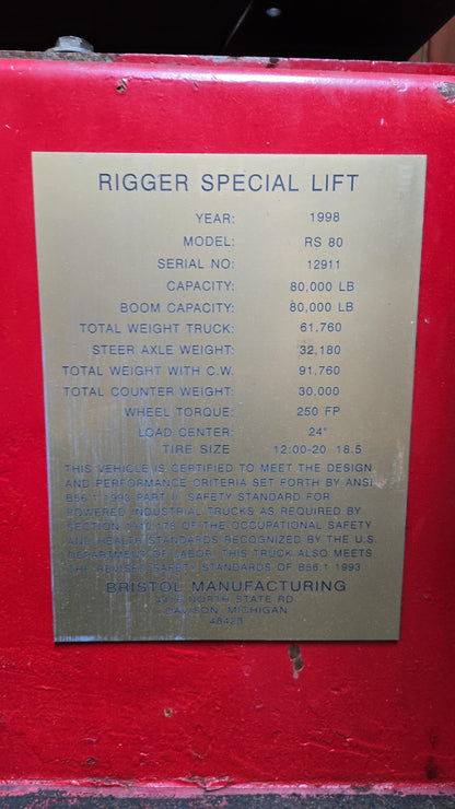 80,000 lb Riggers Special Forklift For Sale