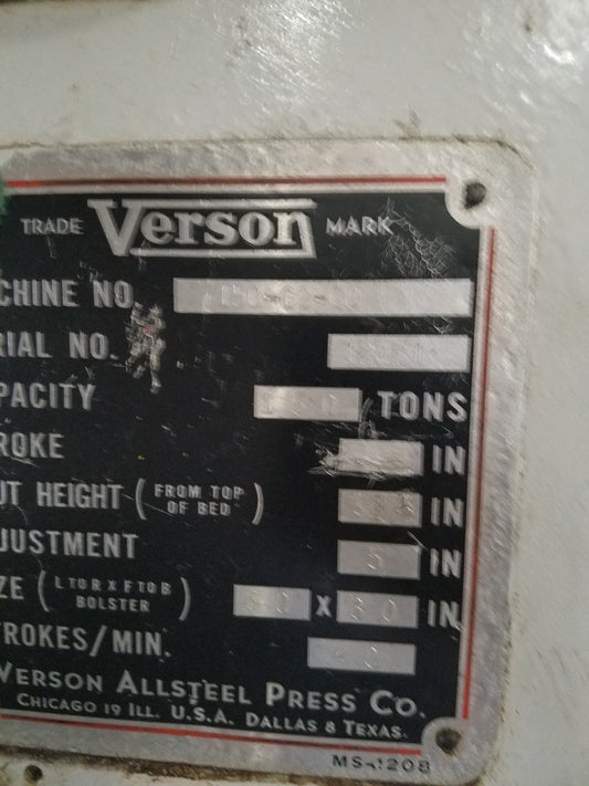 150 Ton Press For Sale Verson Gap-Frame Press