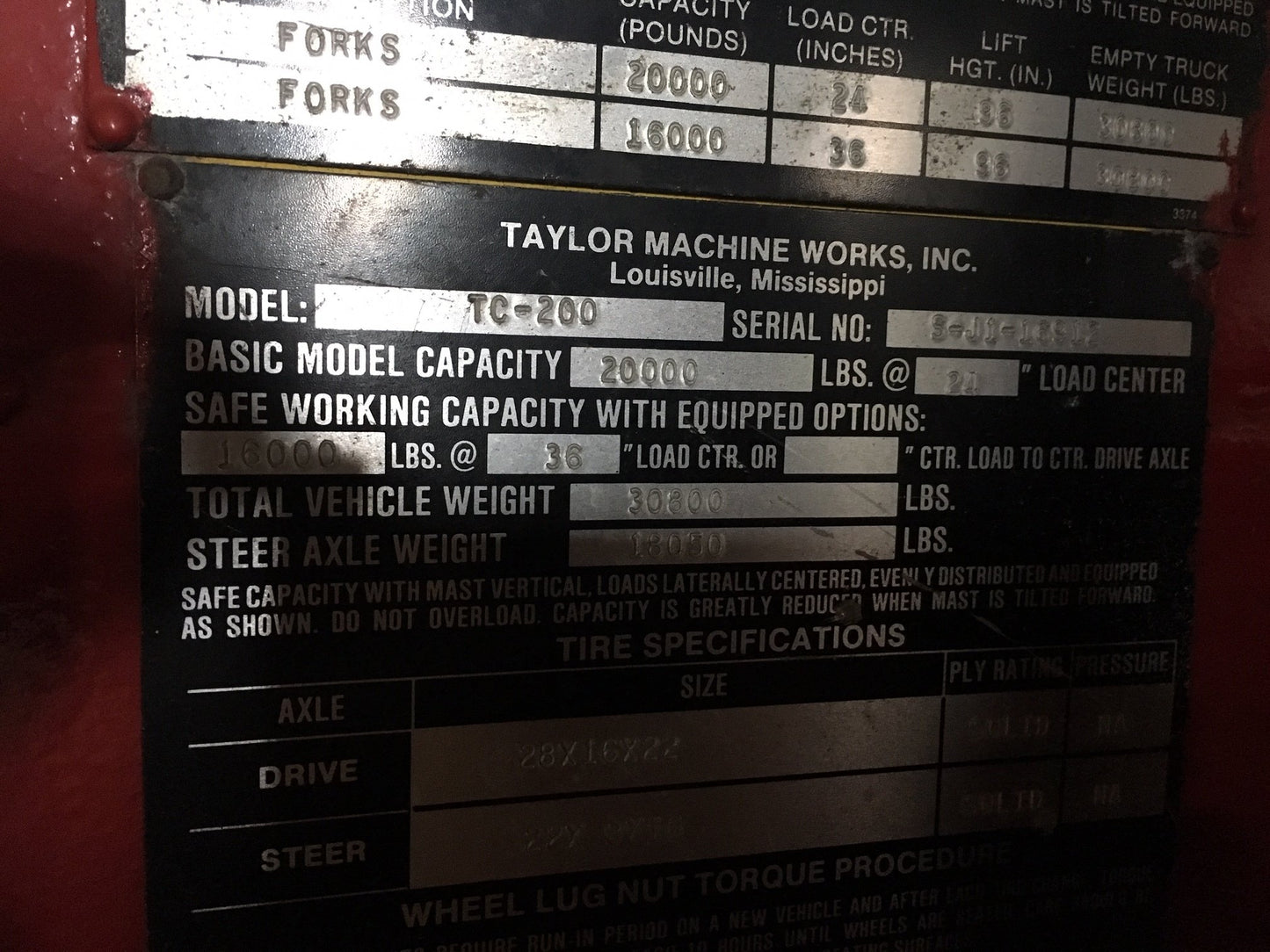 20,000lb Forklift For Sale Taylor Big Red