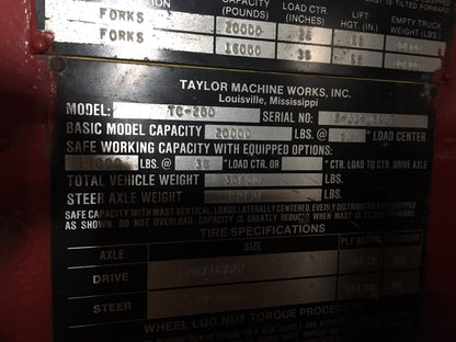20,000lb Forklift For Sale Taylor Big Red